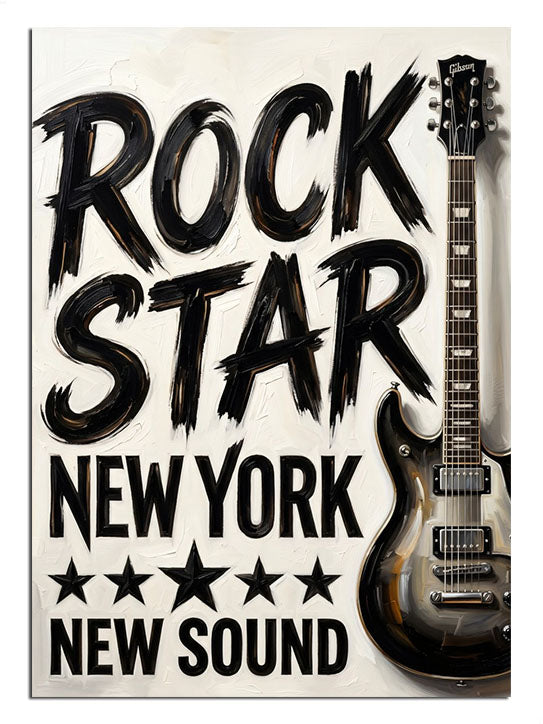 ROCK STAR NEW YORK yazılı elektro gitar rock posteri.