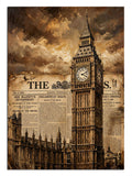 Eski gazete dokulu Big Ben saat kulesi Londra manzarası.