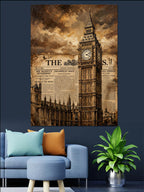 Big Ben ve Gazete Vintage Tablo Kanvas Tablo