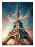Gün batımı gökyüzü altında Eyfel Kulesi Paris manzarası.