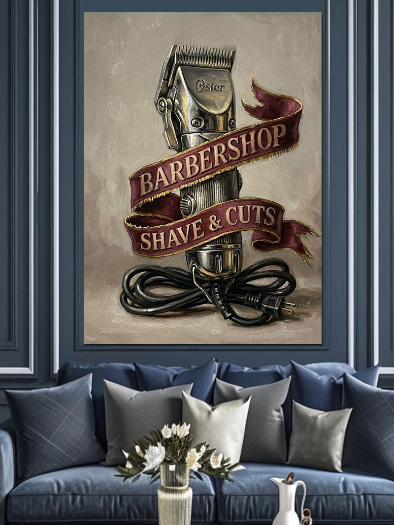 Berber Makinesi Barber Shop Tabelası Kanvas Tablo