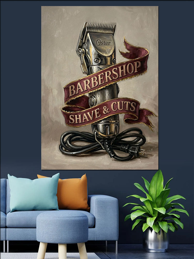 Berber Makinesi Barber Shop Tabelası Kanvas Tablo