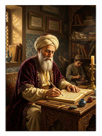 Masa başında yazı yazan sarıklı alim adam