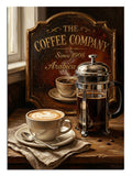The Coffee Company yazılı french press ve latte