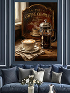 Kahve Fincanı ve French Press Masası Kanvas Tablo