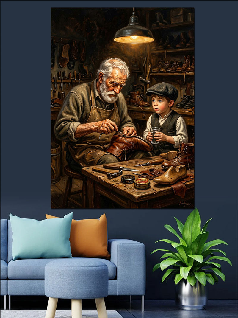 Ayakkabı Tamir Eden Yaşlı Usta Kanvas Tablo