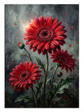 Gri fonda üç kırmızı gerbera papatya çiçeği