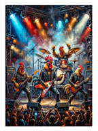 Horoz başlı rock grubu ışıklı konser sahnesinde