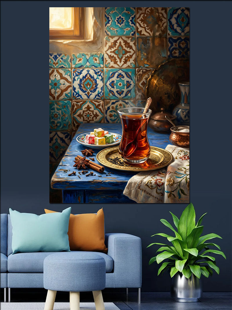 Çay Bardağı ve Türk Lokumu Sofrası Kanvas Tablo