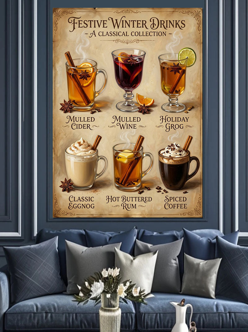 Kış İçecekleri Vintage Menü Posteri Kanvas Tablo