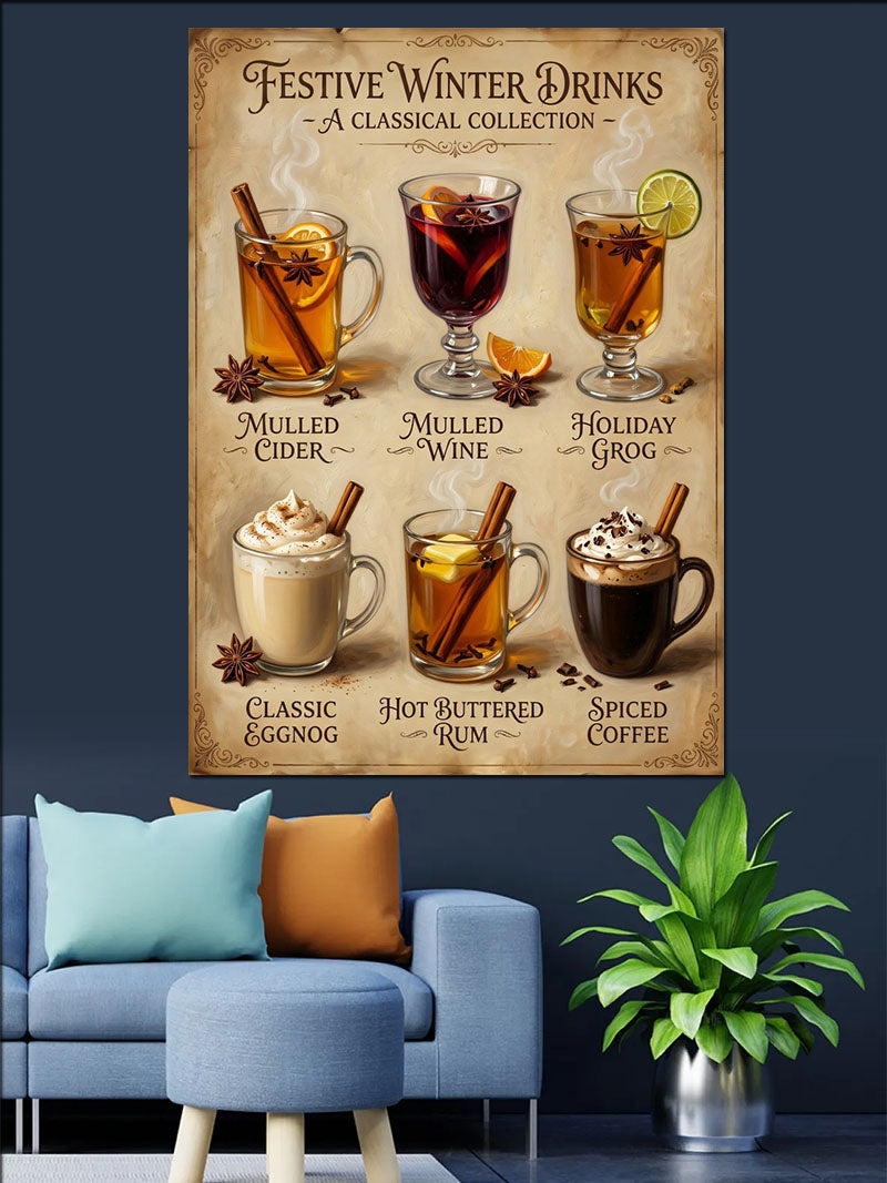 Kış İçecekleri Vintage Menü Posteri Kanvas Tablo
