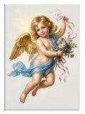 Elinde çiçek buketli uçan melek bebek cupid