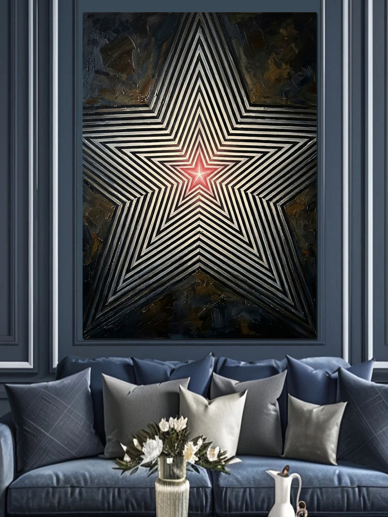 Siyah Fonda Geometrik Yıldız Deseni Kanvas Tablo