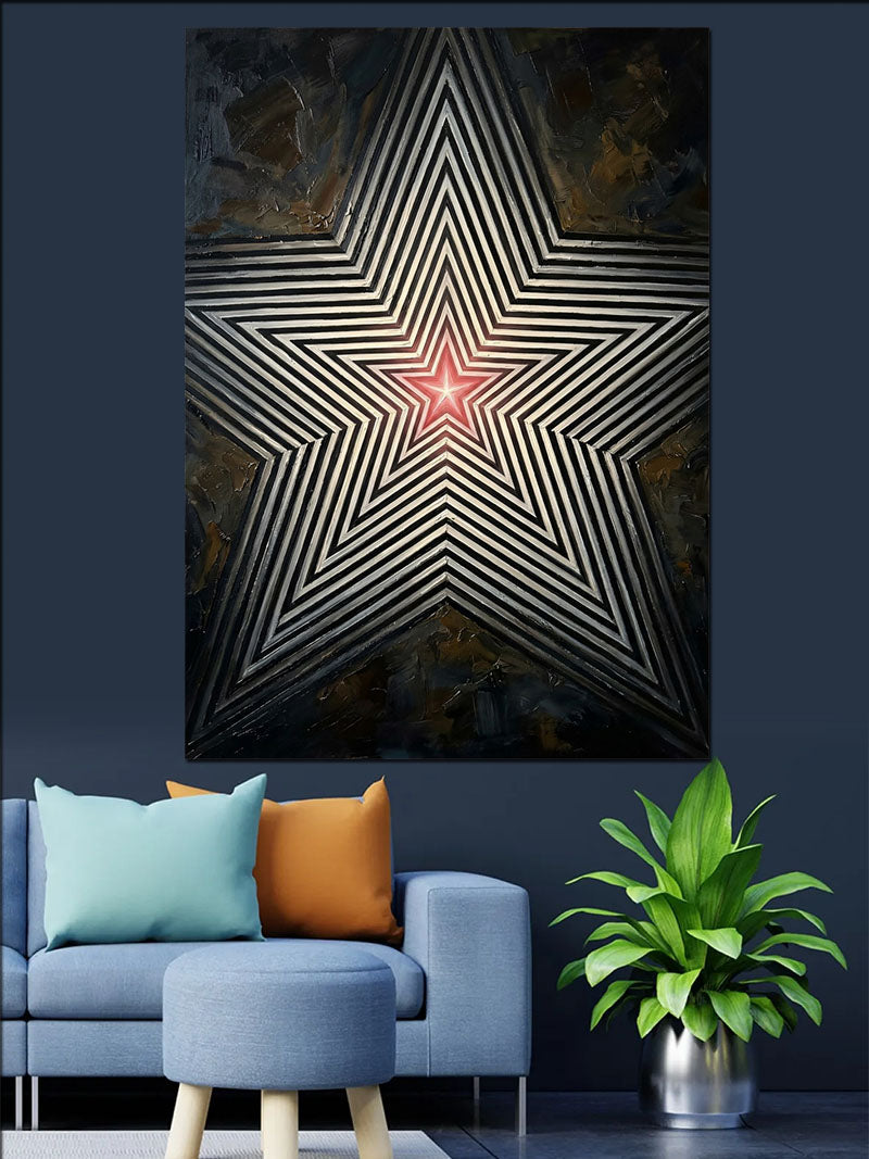 Siyah Fonda Geometrik Yıldız Deseni Kanvas Tablo