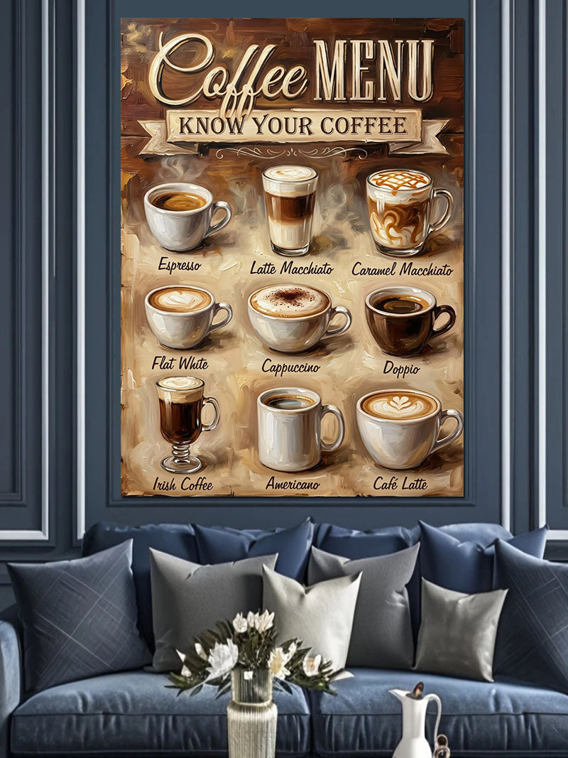 Kahve Menüsü Vintage Poster Tasarımı Kanvas Tablo