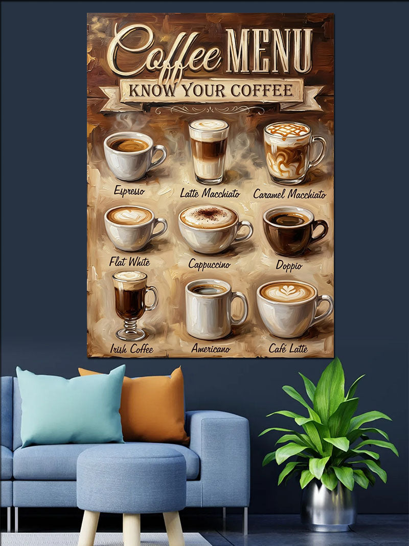 Kahve Menüsü Vintage Poster Tasarımı Kanvas Tablo