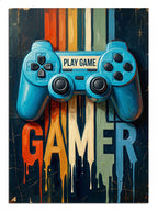 Mavi oyun kumandası ve GAMER yazılı gamer poster