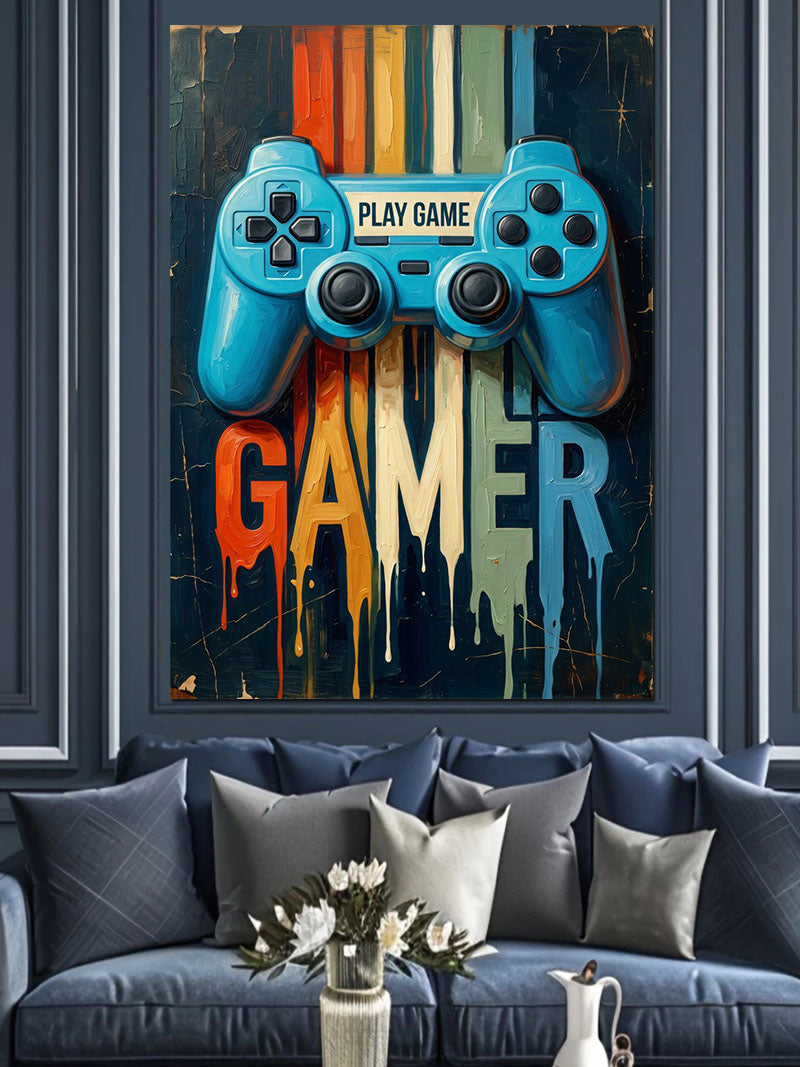 Mavi Oyun Kumandası Gamer Poster Kanvas Tablo