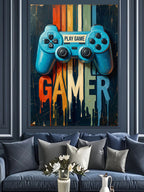 Mavi Oyun Kumandası Gamer Poster Kanvas Tablo