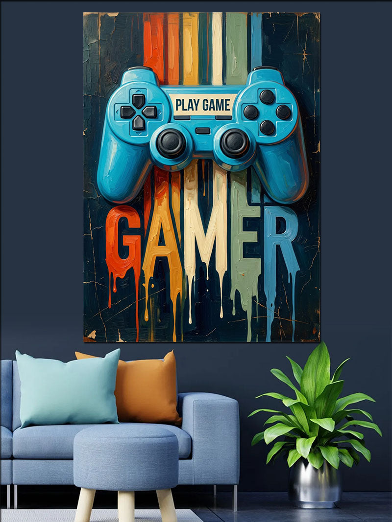 Mavi Oyun Kumandası Gamer Poster Kanvas Tablo