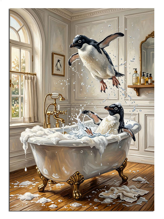 Küvette penguenlerin banyo yaptığı komik sahne