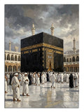 Kabe ve etrafında tavaf eden beyaz ihramlı hacılar