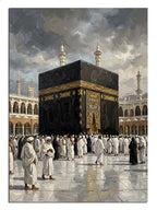 Kabe ve etrafında tavaf eden beyaz ihramlı hacılar