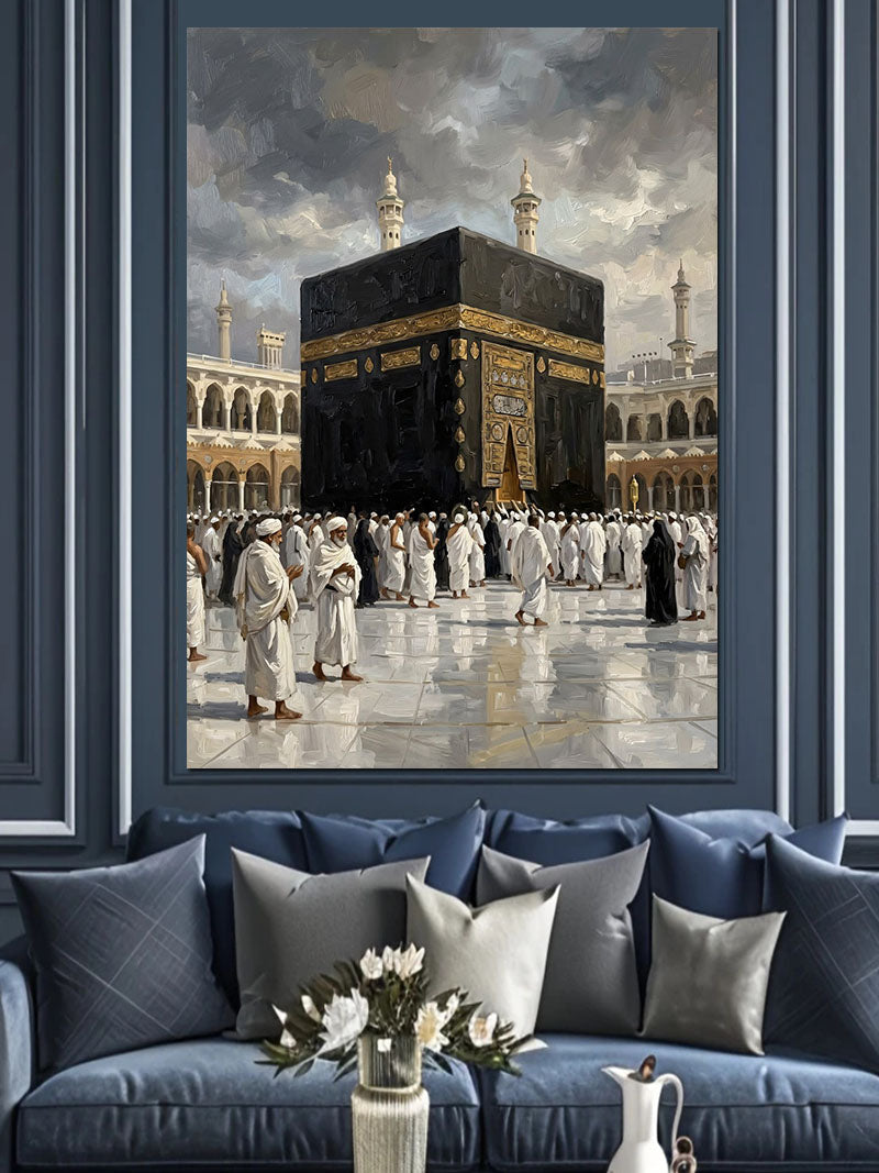 Kabe Önünde Tavaf Eden Hacılar Kanvas Tablo