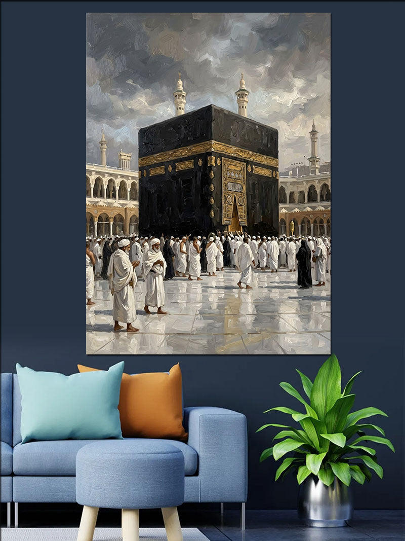 Kabe Önünde Tavaf Eden Hacılar Kanvas Tablo