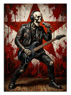 Gitar çalan iskelet rock yıldızı ve kırmızı yıldız