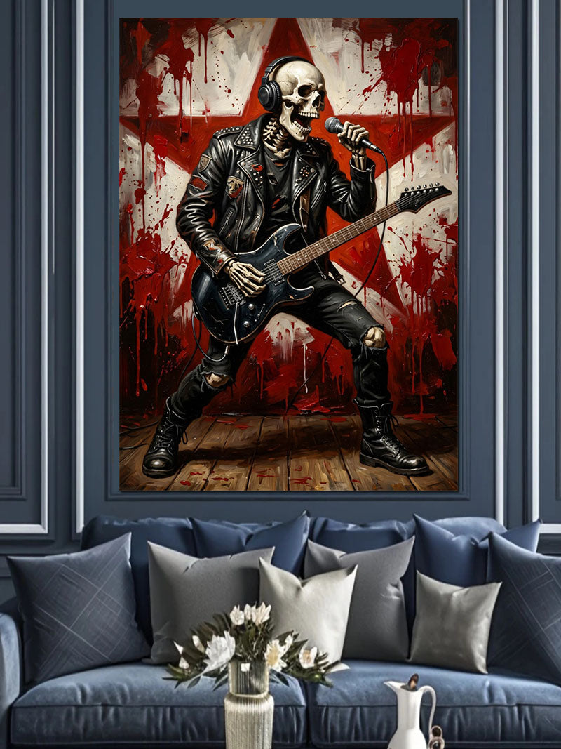 Gitarlı İskelet Rock Yıldızı Konseri Kanvas Tablo
