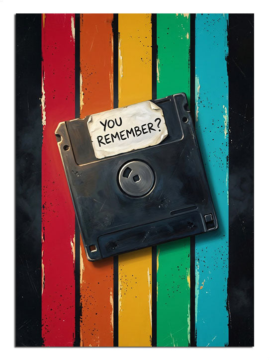 Gökkuşağı çizgili You Remember yazılı disket retro poster
