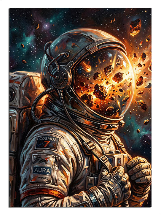 Kaskı içinde patlama olan astronot uzaylı portre