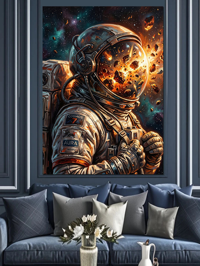 Kaskı Patlayan Astronot Uzay Enkaz Kanvas Tablo