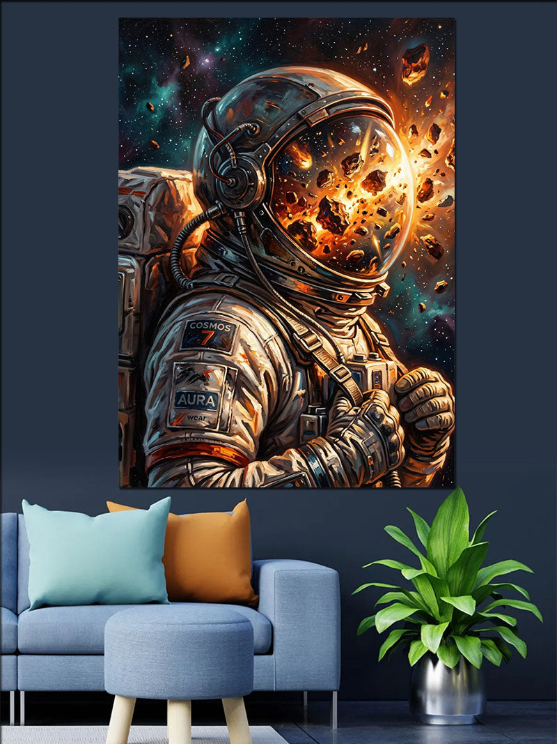 Kaskı Patlayan Astronot Uzay Enkaz Kanvas Tablo