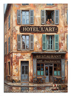 Hotel L'Art ve restaurant yazılı Fransız bina cephesi