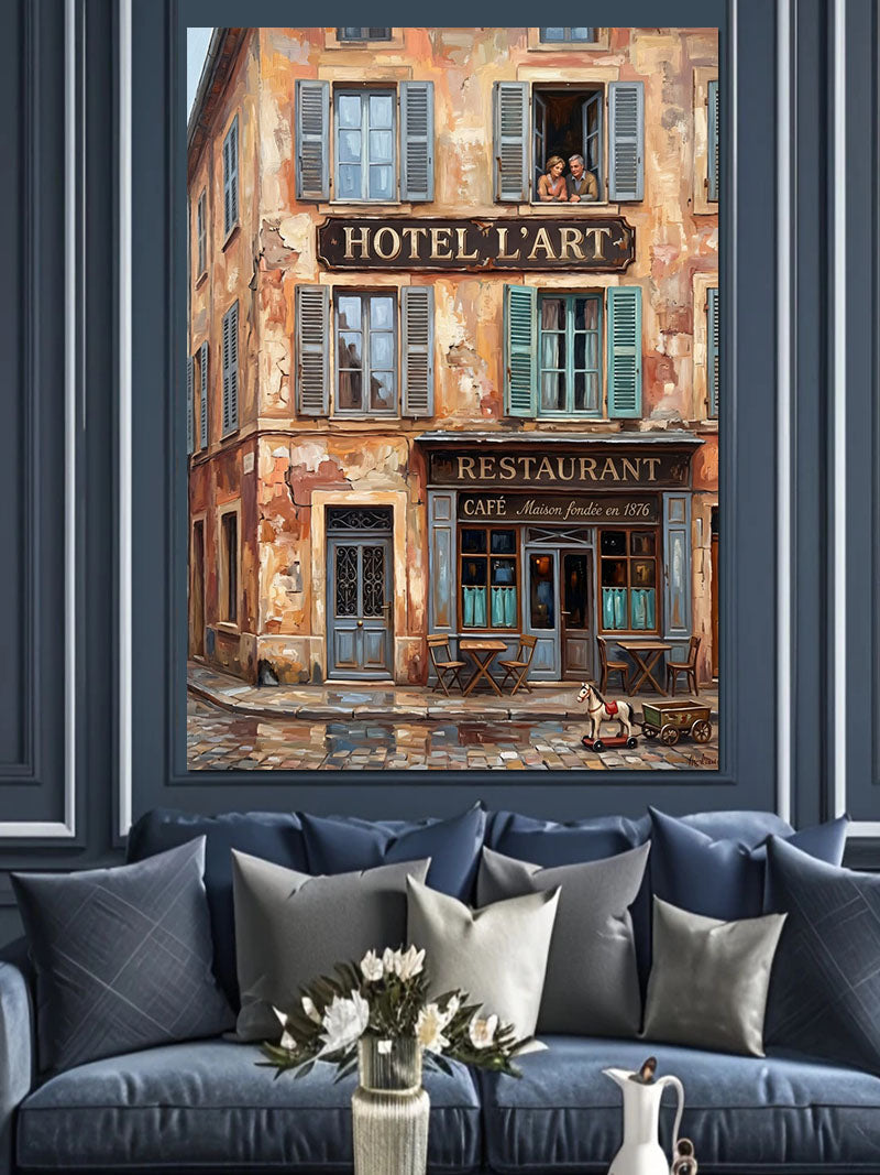 Fransız Hotel L'Art Bina Manzarası Kanvas Tablo