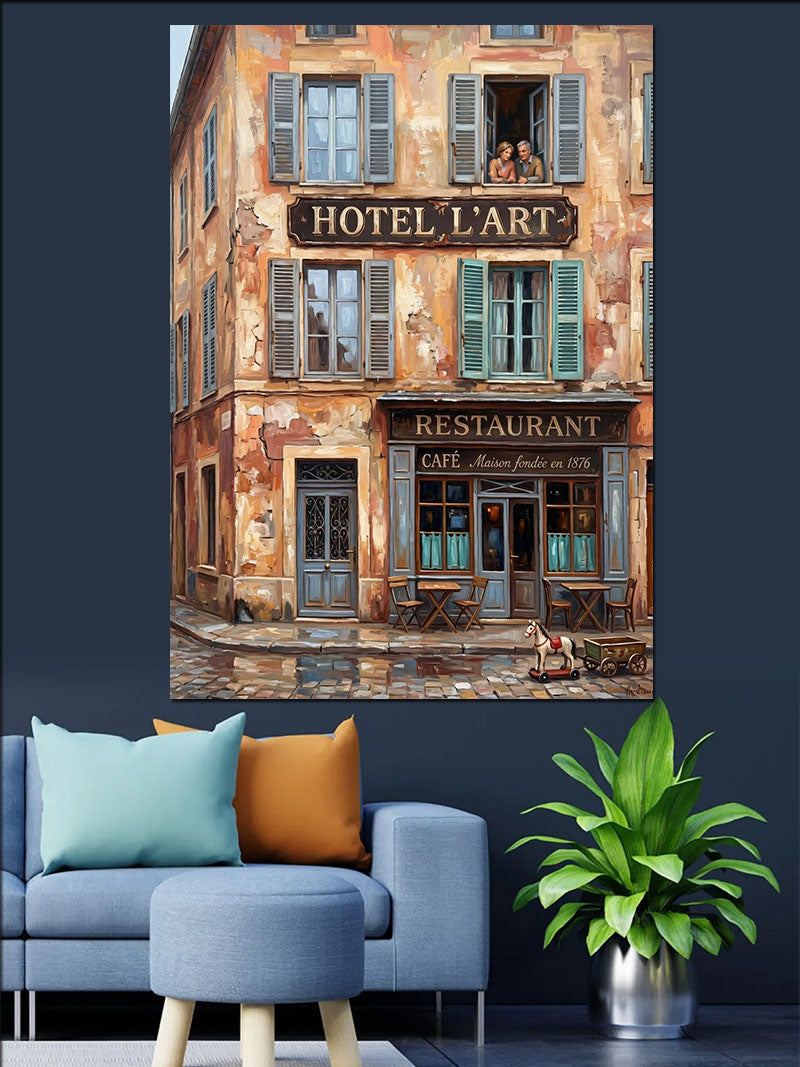 Fransız Hotel L'Art Bina Manzarası Kanvas Tablo