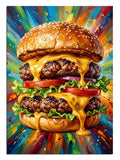 Renkli pop art ışınlı çift katlı cheeseburger