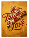 True Love yazılı iki pizza dilimi yağlı boya