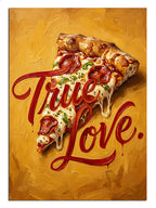 True Love yazılı iki pizza dilimi yağlı boya