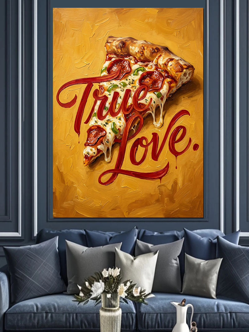 True Love Yazılı Pizza Dilimi Kanvas Tablo