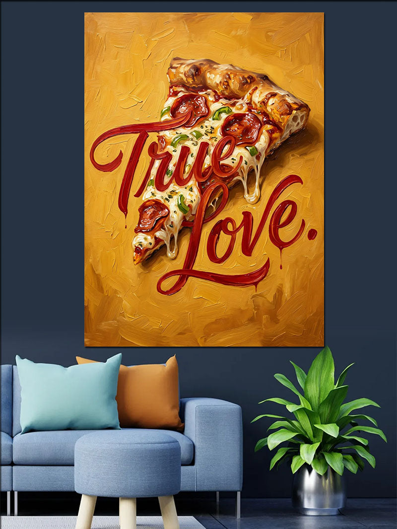 True Love Yazılı Pizza Dilimi Kanvas Tablo