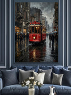 Yağmurlu İstanbul İstiklal Tramvay Sokak Kanvas Tablo