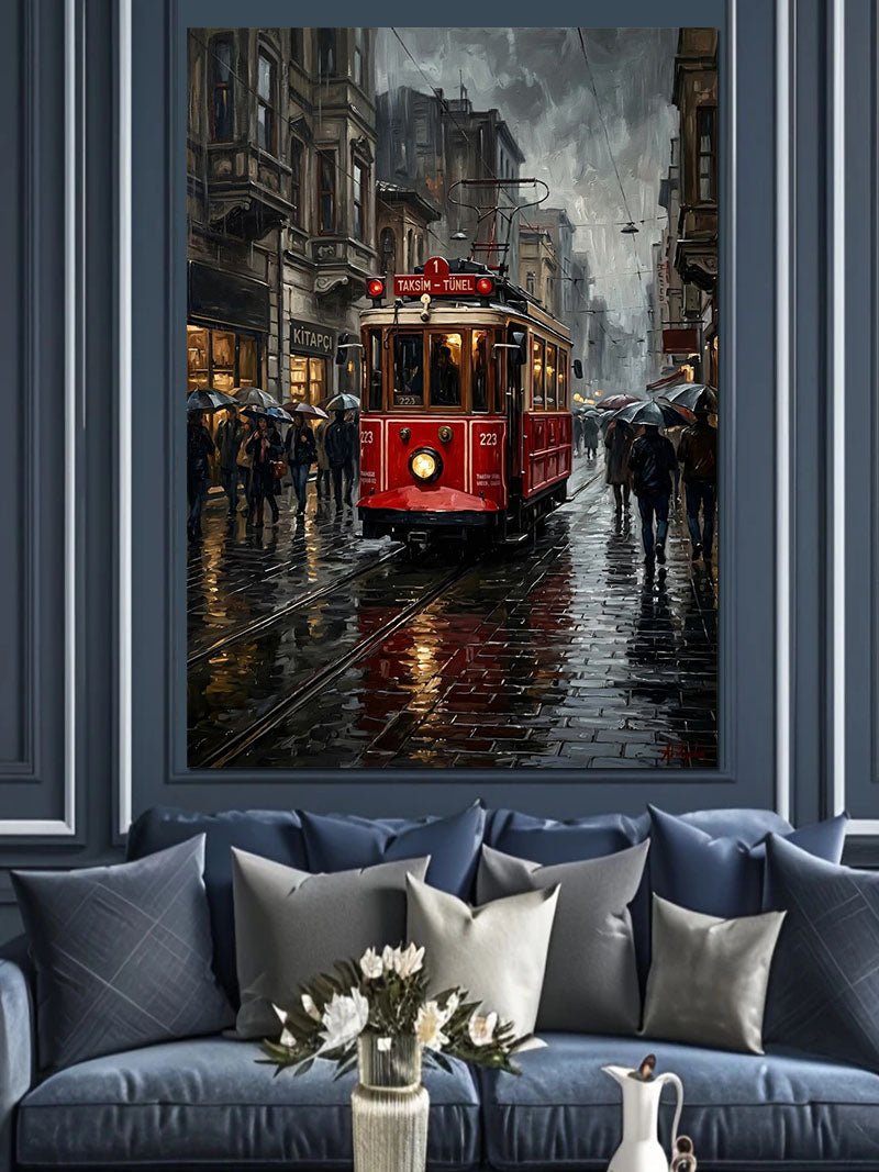 Yağmurlu İstanbul İstiklal Tramvay Sokak Kanvas Tablo