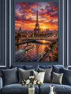 Gün Batımında Eyfel Kulesi Paris Nehri Kanvas Tablo