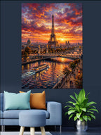 Gün Batımında Eyfel Kulesi Paris Nehri Kanvas Tablo