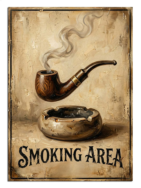 Smoking Area yazılı pipo ve küllük vintage tabela