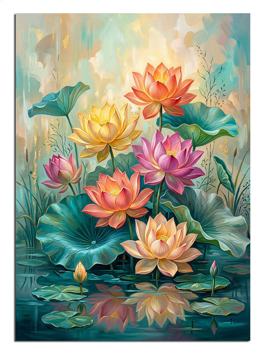 Turkuaz gölde sarı ve pembe lotus çiçekleri nilüfer