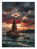 Kız Kulesi ve fırtınalı bulutlar İstanbul gün batımı